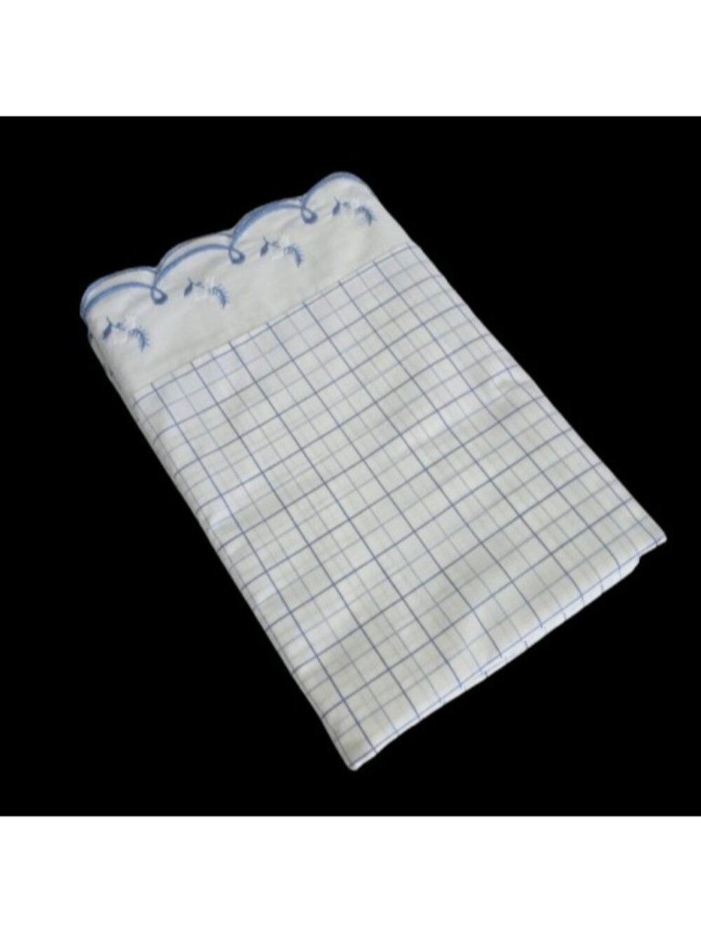 St Mary's Percale Twin Size Flat Sheet Tulips Embroidery Blue White Vintage USA